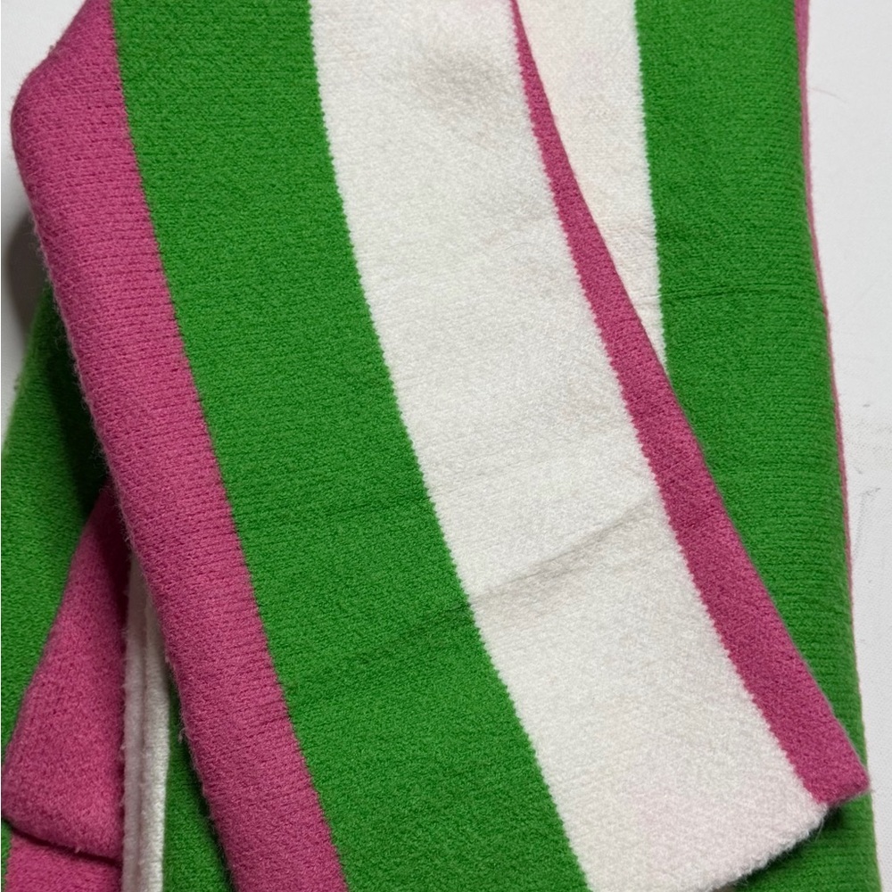 Striped Pink Green White Cardigan with Patch Pocket - Picture 2 of 2